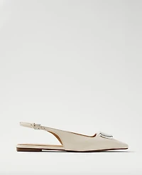 Ann Taylor Weekend Hardware Embellished Leather Slingback Flat Cream Beige Women's