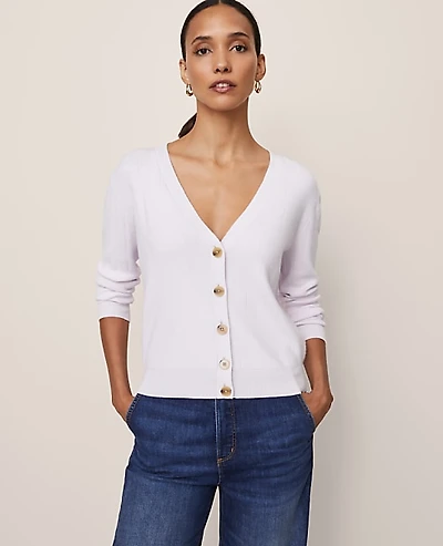 Ann Taylor Ribbed Wedge Cardigan Size XL Spring Lilac Women's