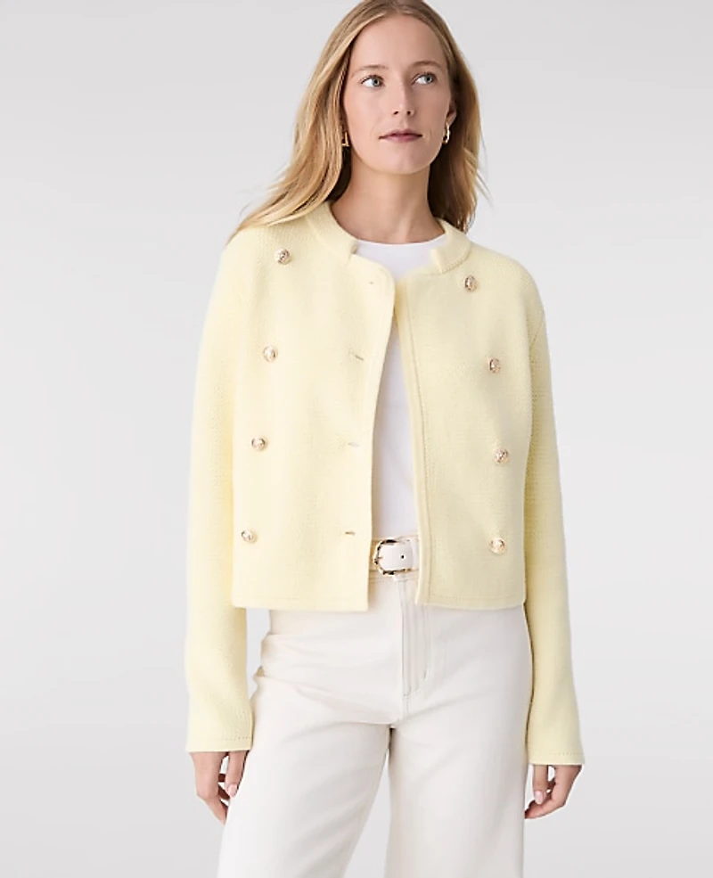Ann Taylor Double Breasted Sweater Jacket Tender Yellow Women's