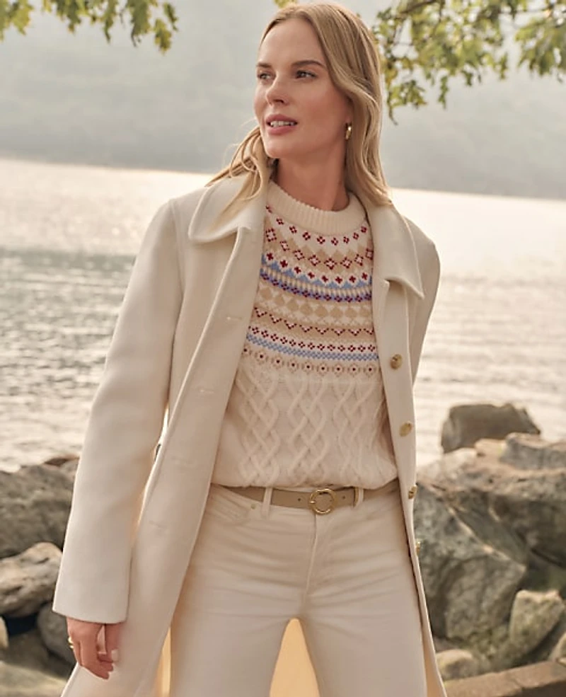 Ann Taylor Weekend Fair Isle Cable Sweater Peaceful Periwinkle Women's
