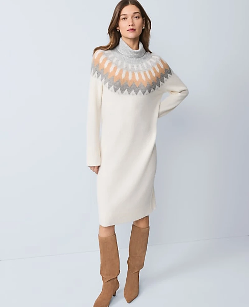 Ann Taylor Weekend Fair Isle Sweater Midi Dress Grey Women's