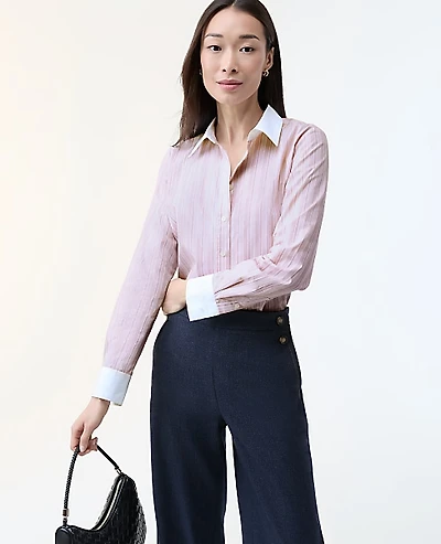 Ann Taylor Striped Relaxed Perfect Shirt Size Small Faint Lilac Women's