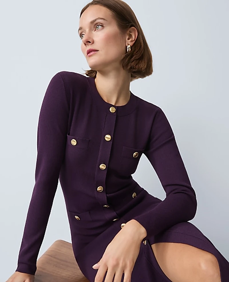Ann Taylor Crew Neck Button Sweater Dress Size Medium Aubergine Dream Women's