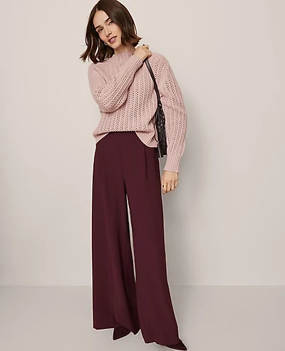 Ann Taylor The Dramatic Wide-Leg Pant in Crepe Size XS Poised Plum Women's