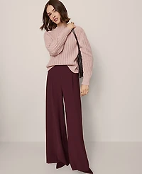 Ann Taylor The Dramatic Wide-Leg Pant Crepe Poised Plum Women's