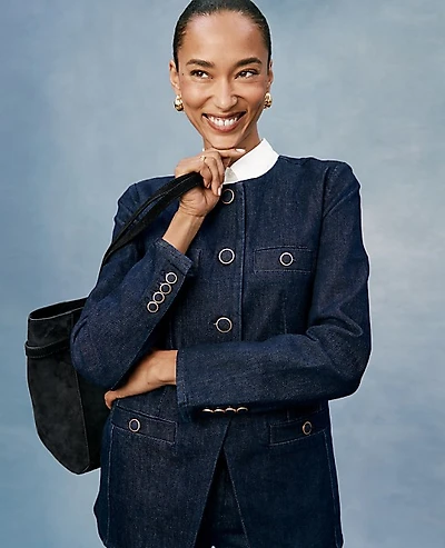 Ann Taylor Denim Split Hem Jacket Size XS Classic Rinse Wash Women's