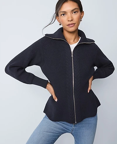 Ann Taylor Weekend Cable Sweater Jacket Women's