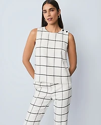 Ann Taylor The Petite Shoulder Button Top Windowpane Winter White Women's