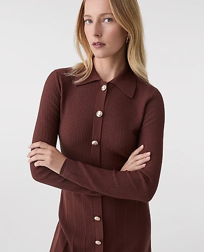 Ann Taylor Collared Sweater Midi Dress Rich Walnut Women's