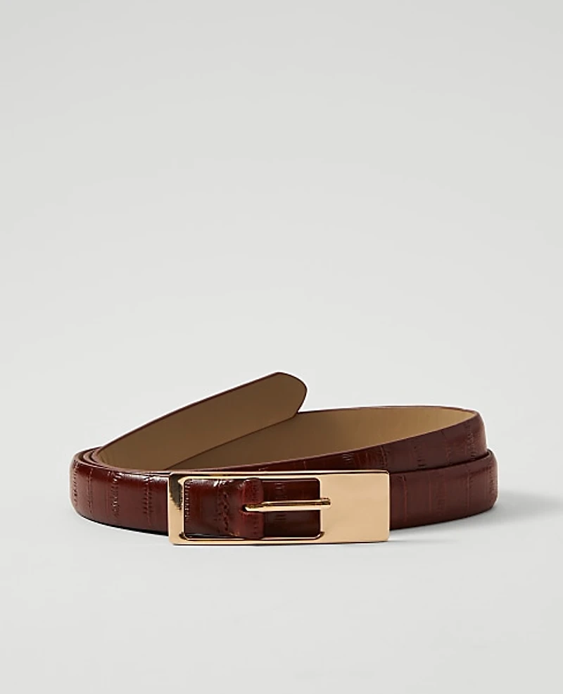 Ann Taylor Embossed Leather Belt Size Large Saddle Brown Women's