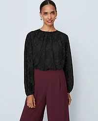 Ann Taylor Petite Crew Neck Shirred Blouse Black Women's