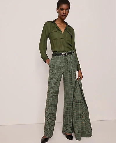 Ann Taylor The Jayne Trouser in Houndstooth Size 0 Muted Moss Women's