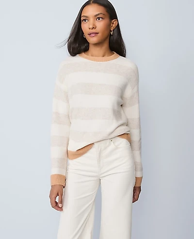 Ann Taylor Weekend Striped Crew Neck Sweater Neutral Women's