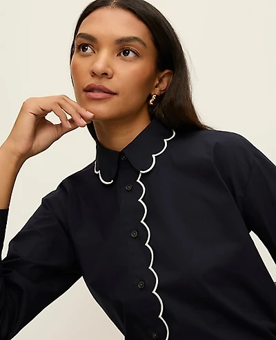 Ann Taylor Scallop Trimmed Shirt Women's