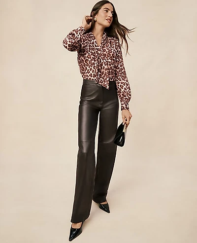 Ann Taylor Studio Collection The Petite Straight Pant Leather Dark Brown Women's