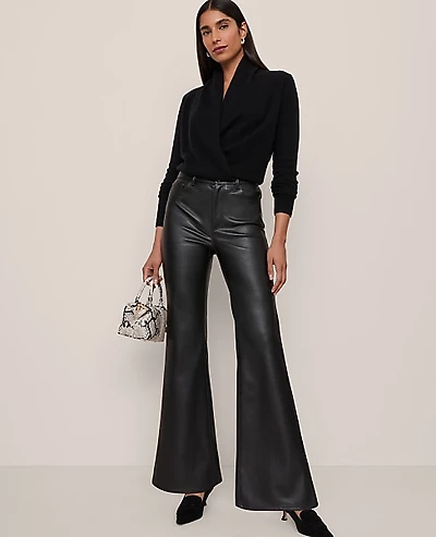 Ann Taylor The Petite Faux Leather Flare Pant Black Women's