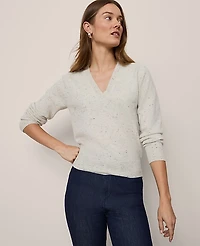 Ann Taylor Cashmere V-Neck Sweater Cream Speckle Women's