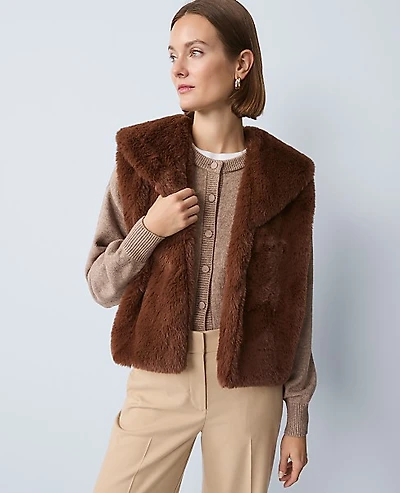 Ann Taylor Faux Fur Vest Size M/L Pure Chocolate Women's