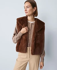 Ann Taylor Faux Fur Vest Size M/L Pure Chocolate Women's