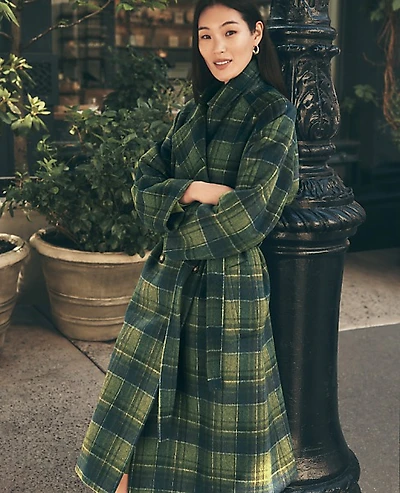 Ann Taylor Petite Plaid Trench Coat Bonsai Tree Women's