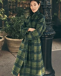 Ann Taylor Petite Plaid Trench Coat Bonsai Tree Women's