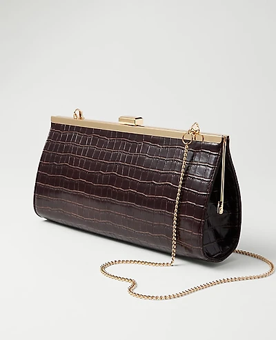 Ann Taylor Croco Rectangle Clutch Handbag Smoked Paprika Women's