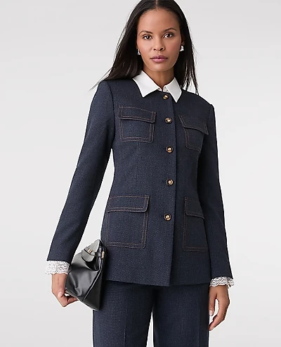 Ann Taylor The Long Crew Neck Jacket Denim Indigo Blend Women's