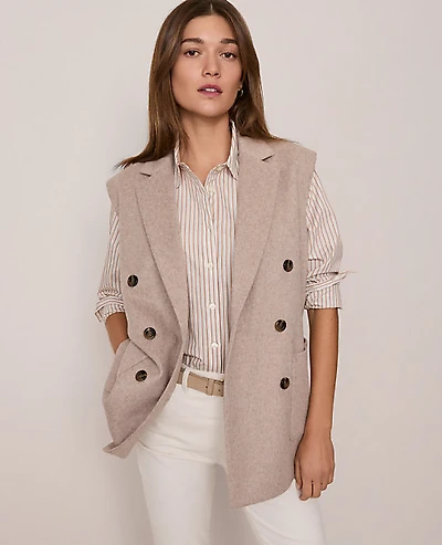Ann Taylor Petite Weekend Double Breasted Vest Vintage Taupe Melange Women's