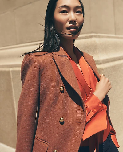 Ann Taylor Petite Fitted Long Double Breasted Coat Spiced Cider Women's
