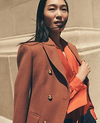 Ann Taylor Petite Fitted Long Double Breasted Coat Spiced Cider Women's