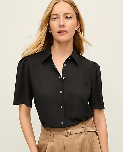 Ann Taylor Button Down Shirt Size XL Black Women's