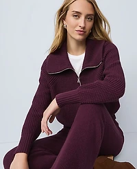 Ann Taylor Weekend Half-Zip Waffle Sweater Poised Plum Women's