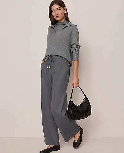 Ann Taylor Petite Weekend Wide-Leg Jogger Pant Size Large Dusk Grey Melange Women's
