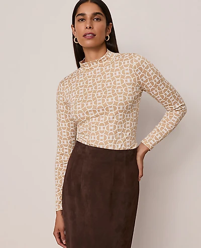 Ann Taylor Chain Link Mock Neck Top Size Small Cafe Au Lait Women's