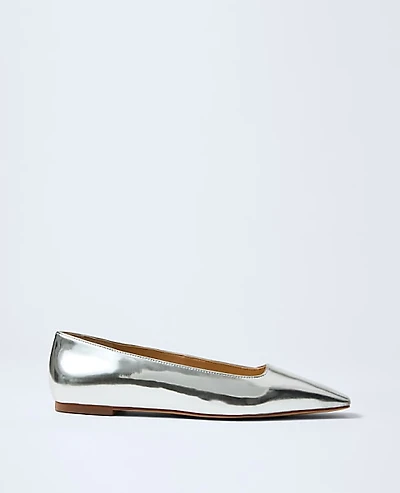 Ann Taylor Metallic Leather Flat Size 7 Silver Metallic Women's