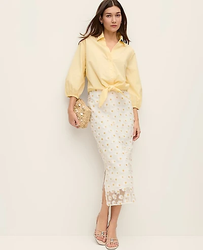 Ann Taylor Daisy Appliqué Column Midi Skirt White Multi Women's