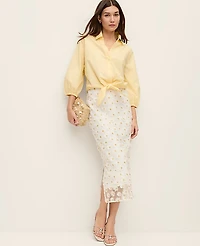 Ann Taylor Daisy Appliqué Column Midi Skirt White Multi Women's