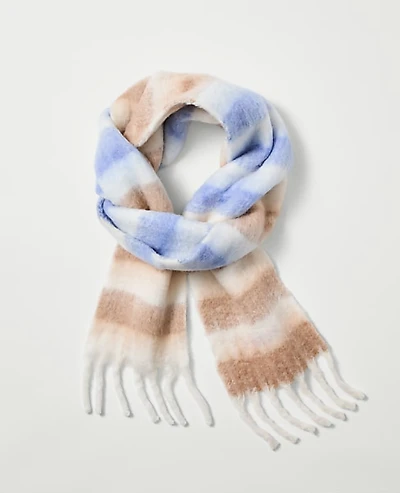 Ann Taylor Weekend Striped Blanket Scarf Pearl Shadow Women's