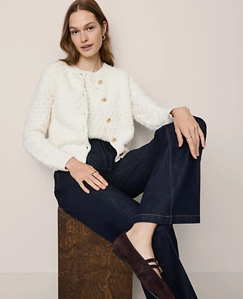 Ann Taylor Petite Tweed Cardigan Winter White Women's