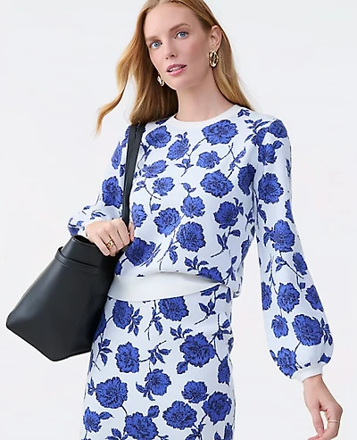 Ann Taylor Floral Raglan Sweater Electric Periwinkle Women's