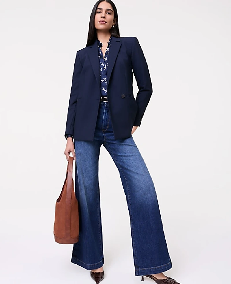 Ann Taylor The Straight Fit Double Breasted Blazer Size 4 Night Sky Women's