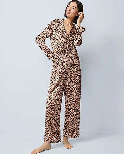Ann Taylor Satin Tie Front Pajama Set Cafe Au Lait Women's