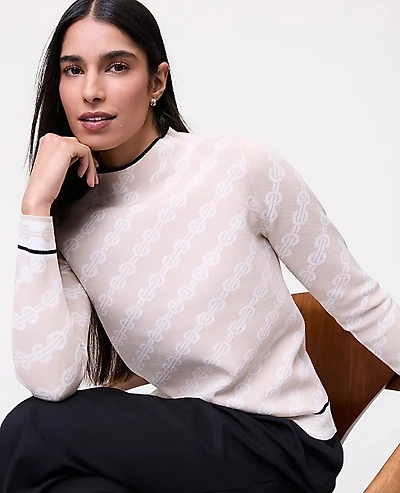 Ann Taylor Geo Mock Neck Sweater Sail Cloth Women's