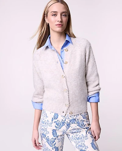 Ann Taylor Weekend Cozy Crew Neck Cardigan Neutral Women's