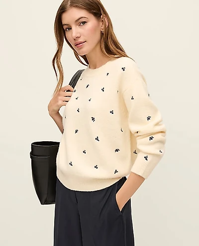 Ann Taylor Weekend Floral Embroidered Sweater Women's