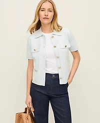 Ann Taylor Collared Short Sleeve Cardigan Pale Sky Women's