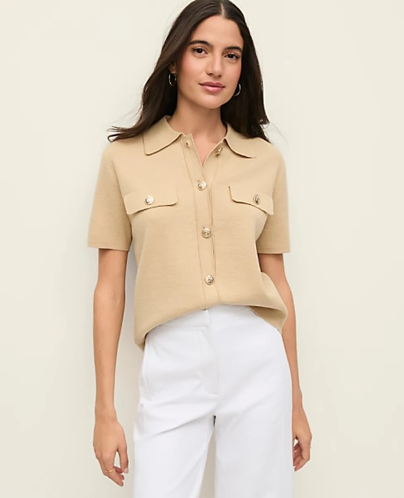 Ann Taylor Collared Short Sleeve Cardigan Women's