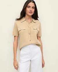 Ann Taylor Collared Short Sleeve Cardigan Women's