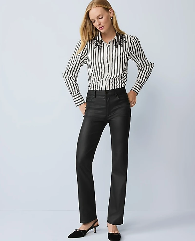 Ann Taylor The Coated Perfect Straight Jean Black Women's
