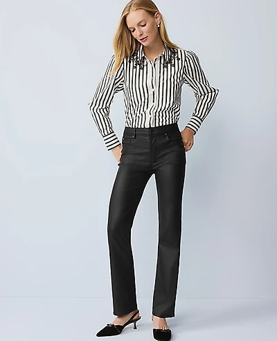 Ann Taylor The Coated Perfect Straight Jean Black Women's
